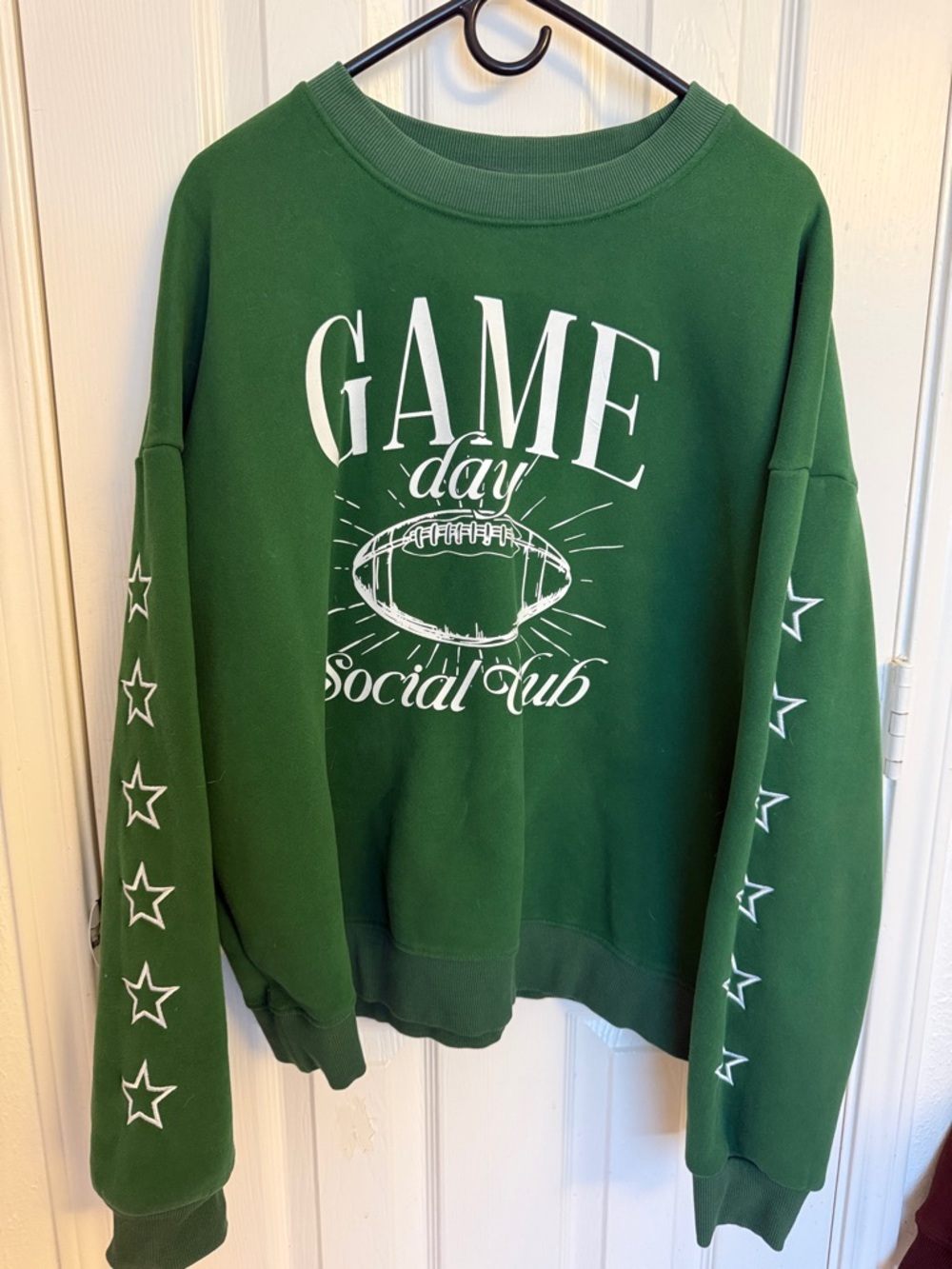 Kirklands Green Crewneck Sweatshirt with White Football Graphic